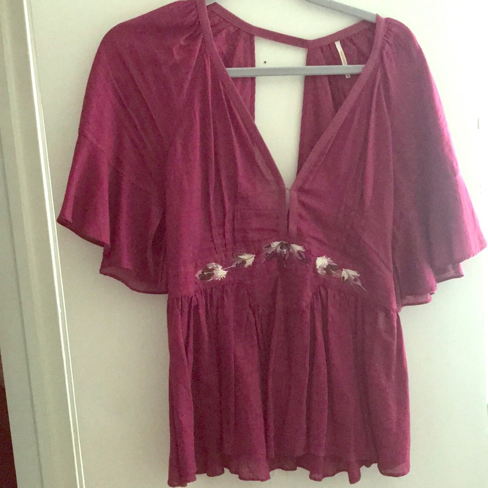 Free People Flutter Sleeve U-back Boho Top